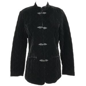 Coldwater Creek Jacket Womens Small Black Velour Quilted Pockets Career New